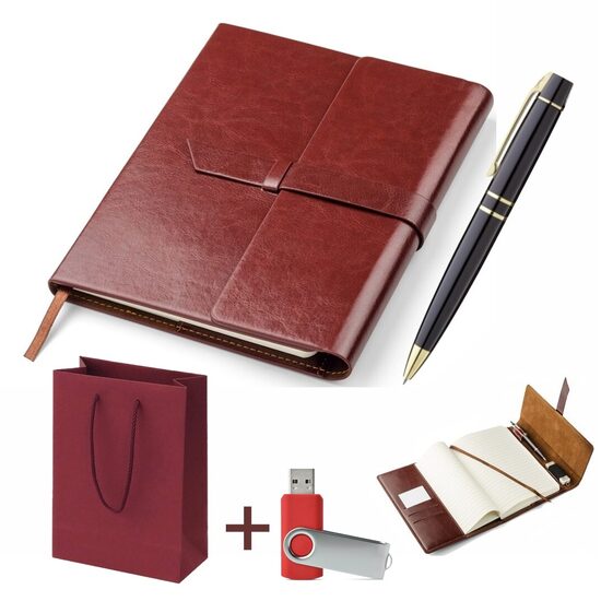 Elegants blociņš (brūns) ar metāla pildspalvu 