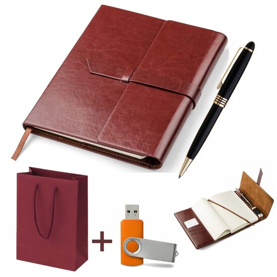 Elegants blociņš (brūns) ar metāla pildspalvu Klasika