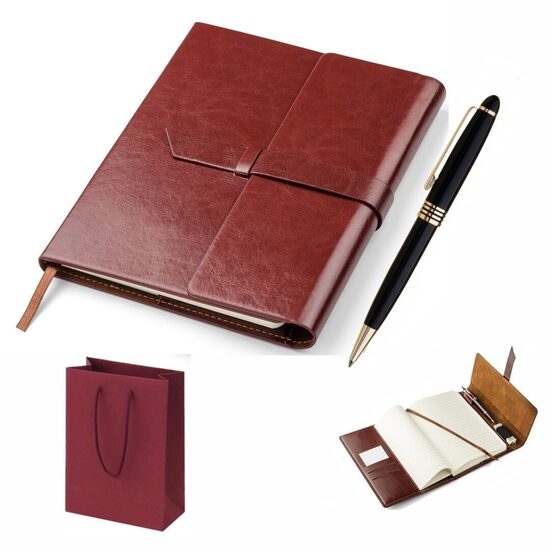 Elegants blociņš (brūns) ar metāla pildspalvu Klasika