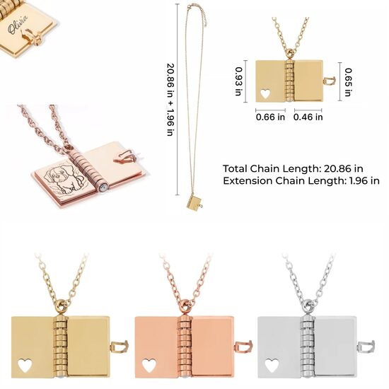 Nerūsējošā tērauda kaklarota ar mini grāmatiņu (3 lapas)